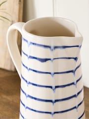 White/Blue Ceramic Striped Jug Vase - Image 2 of 5