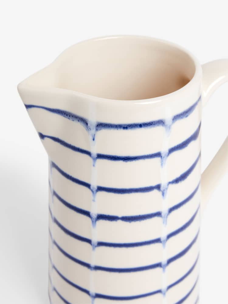 White/Blue Ceramic Striped Jug Vase - Image 5 of 5