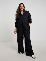Simply Be Black Wide Leg Linen Trousers - Image 1 of 5