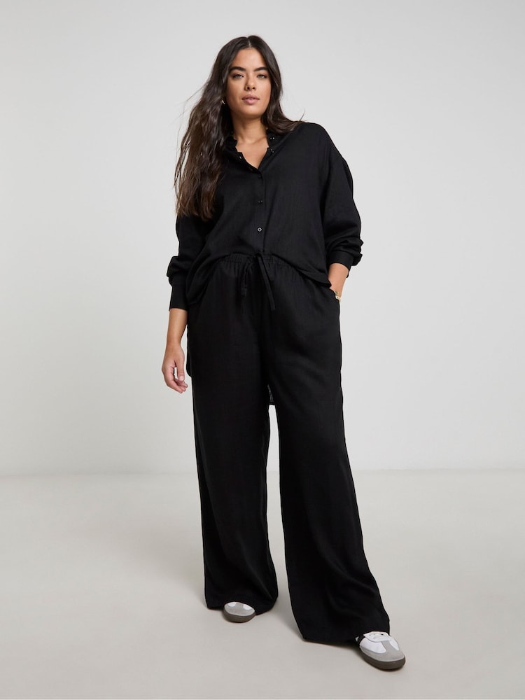 Simply Be Black Wide Leg Linen Trousers - Image 1 of 5
