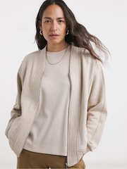 JD Williams Grey Ribbed Detail Bomber Jacket - Image 1 of 4