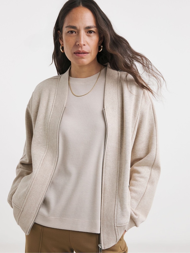 JD Williams Grey Ribbed Detail Bomber Jacket - Image 1 of 4