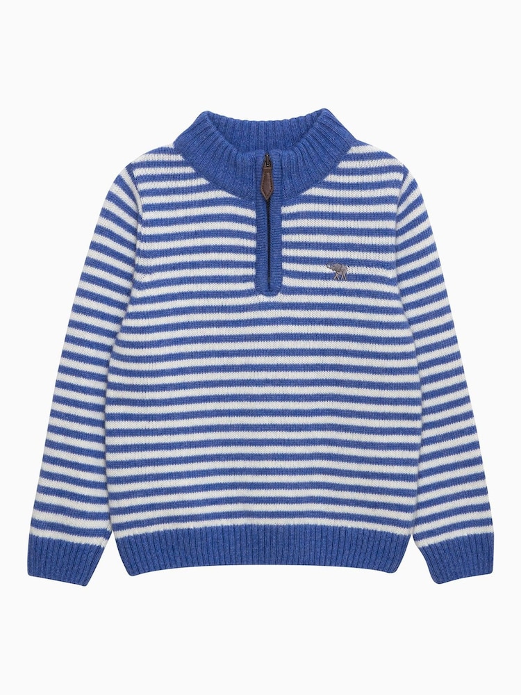 Trotters London Blue Stripe Calum Half Zip Jumper - Image 1 of 3
