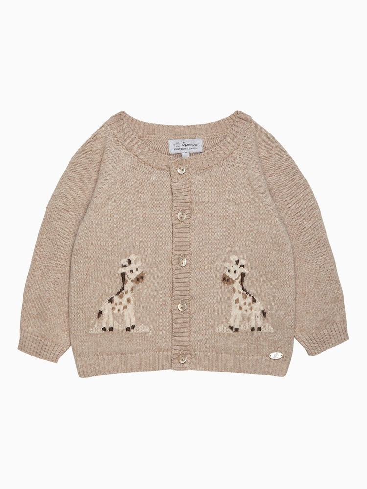 Trotters London Newborn Oatmeal Giraffe Cardigan - Image 1 of 3 Trotters London Newborn Oatmeal Giraffe Cardigan - Image 1 of 3
