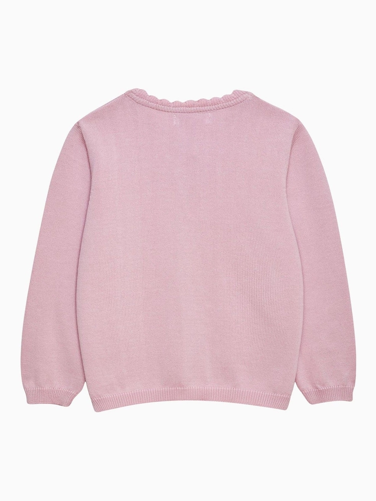 Trotters London Pink 100% Cotton Heart Button Cardigan - Image 2 of 3 Trotters London Pink 100% Cotton Heart Button Cardigan - Image 2 of 3