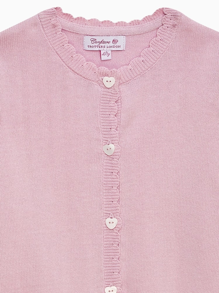 Trotters London Pink 100% Cotton Heart Button Cardigan - Image 3 of 3 Trotters London Pink 100% Cotton Heart Button Cardigan - Image 3 of 3