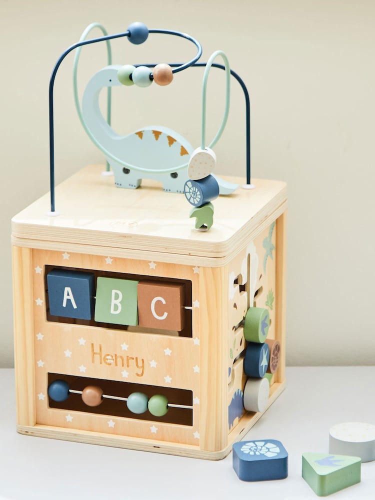 Personalised Dinosaur Print Wooden Activity Cube by My 1st Years - Image 1 of 5