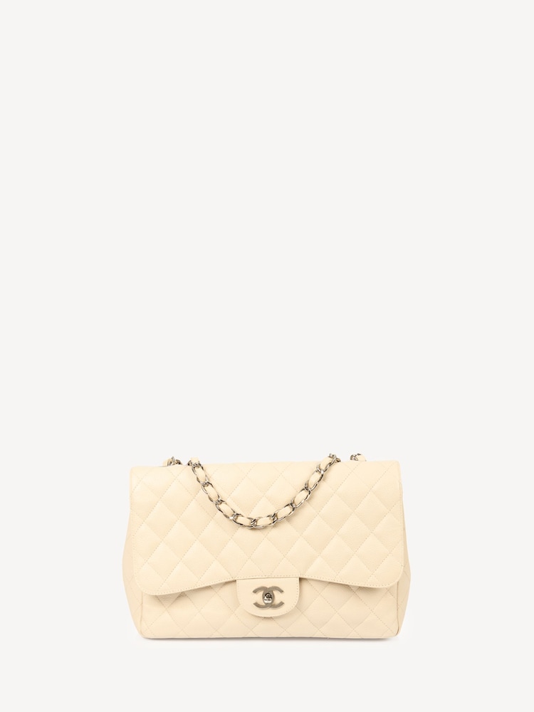 CHANEL Large Natural Caviar Leather Single Flap Classic Handbag - Image 1 of 13