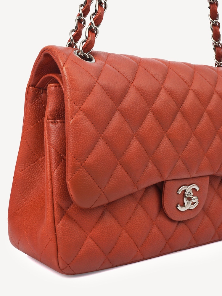 CHANEL Large Red Caviar Leather Classic Handbag - Image 6 of 10