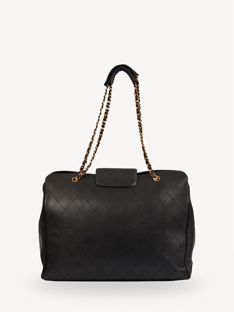 CHANEL Travel Ligne Tote Calfskin Leather Black Handbag - Image 2 of 9