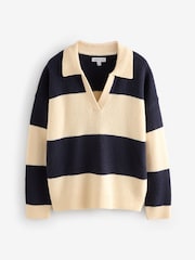 Navy Striped Collared Knitted Jumper - Image 1 of 1