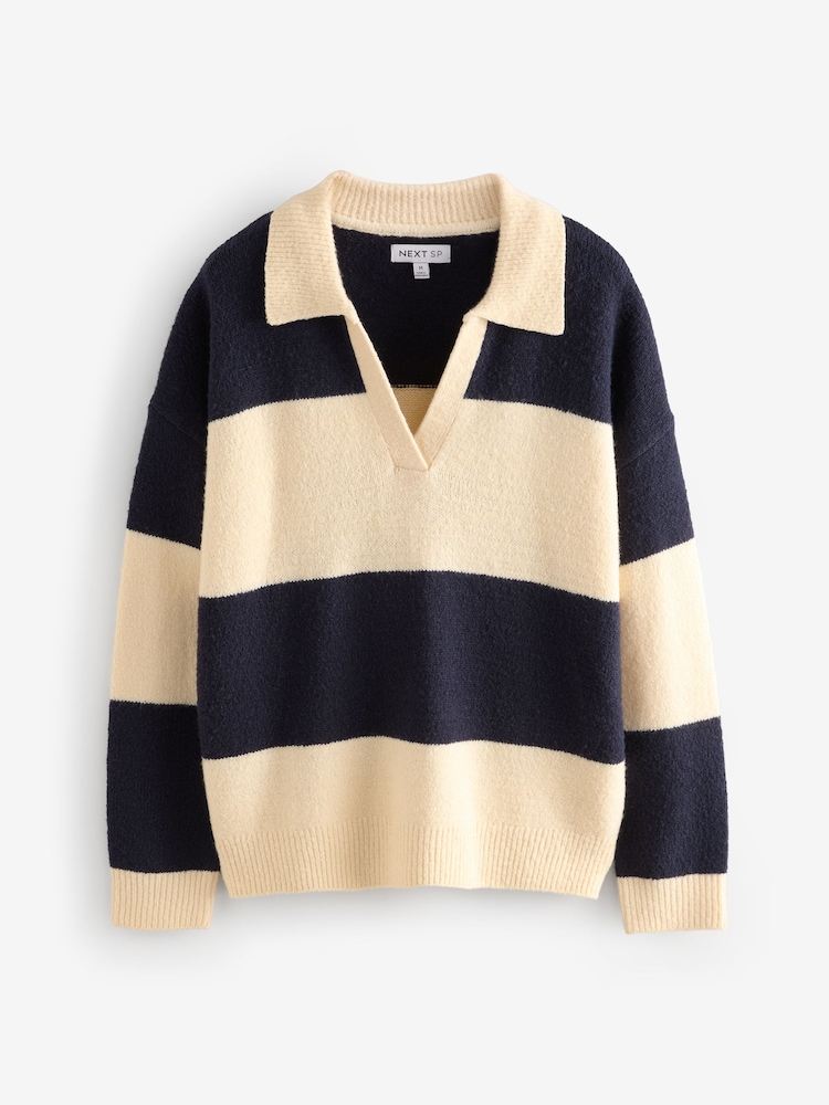 Navy Striped Collared Knitted Jumper - Image 1 of 1