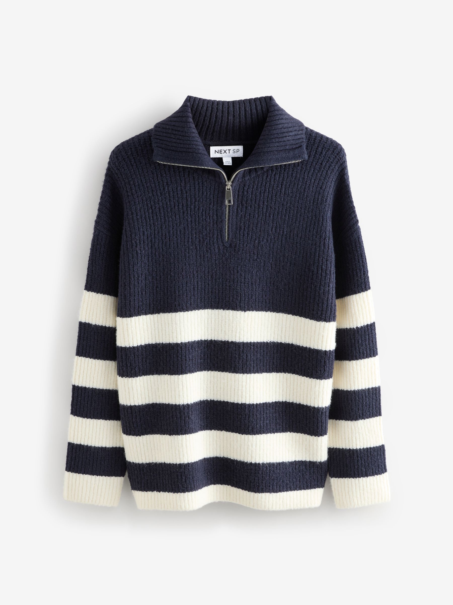 トップス atlast&co half-zip knit navy beige Buy Navy Stripe Half Zip Knitted Jumper from the Next UK online shop