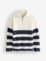 Ecru White Stripe Half Zip Knitted Jumper - Image 1 of 1