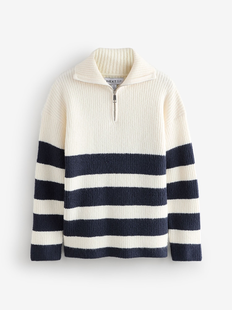Ecru White Stripe Half Zip Knitted Jumper - Image 1 of 1