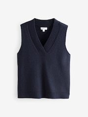 Navy V-Neck Sleeveless Knitted Tank Top Jumper - Image 1 of 1