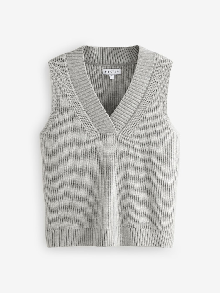 Grey V-Neck Sleeveless Knitted Tank Top Jumper - Image 1 of 1