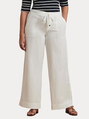 Lauren Ralph Lauren Curve Jovonie Linen Wide Leg Drape White Trousers - Image 1 of 4