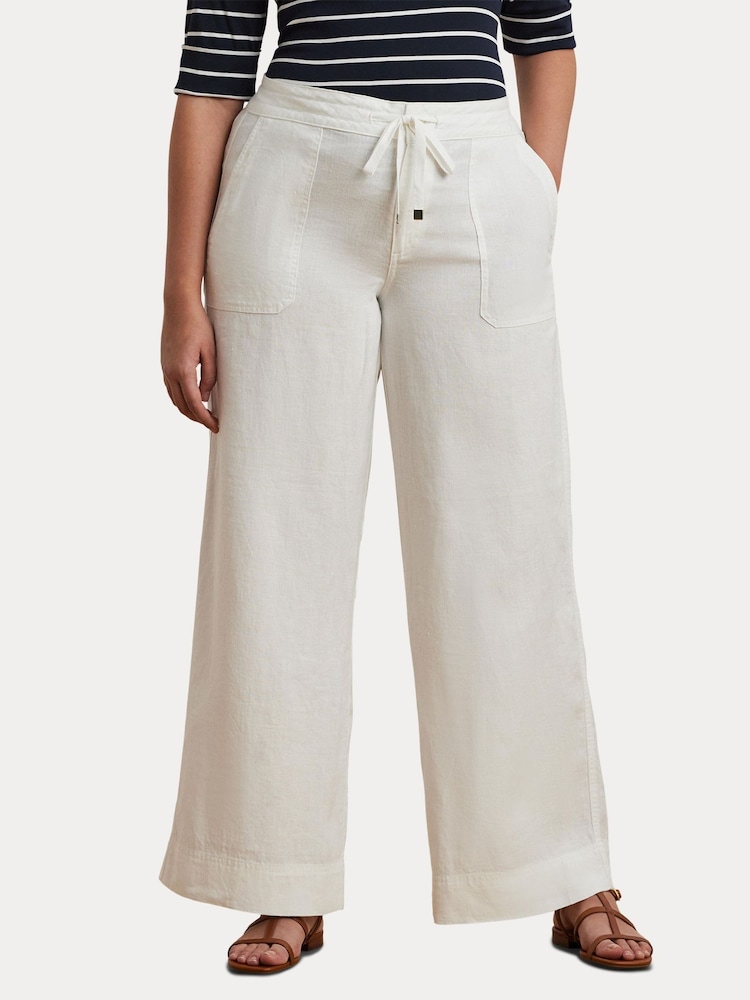 Lauren Ralph Lauren Curve Jovonie Linen Wide Leg Drape White Trousers - Image 1 of 4