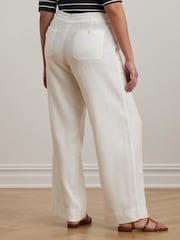 Lauren Ralph Lauren Curve Jovonie Linen Wide Leg Drape White Trousers - Image 2 of 4