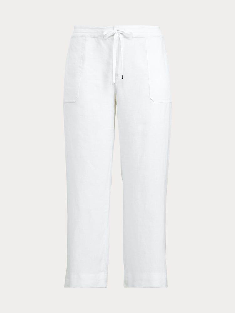 Lauren Ralph Lauren Curve Jovonie Linen Wide Leg Drape White Trousers - Image 4 of 4