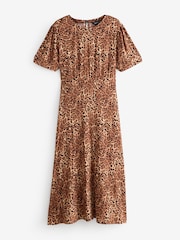 Tan Brown Short Sleeve Animal All-Over Print Waist Maxi - Image 1 of 1