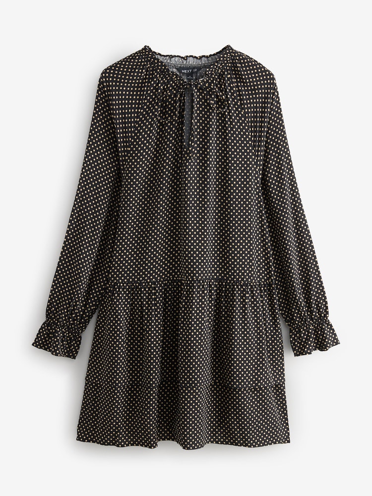 Black Midi Spoted Tiered Dress - Image 1 of 1