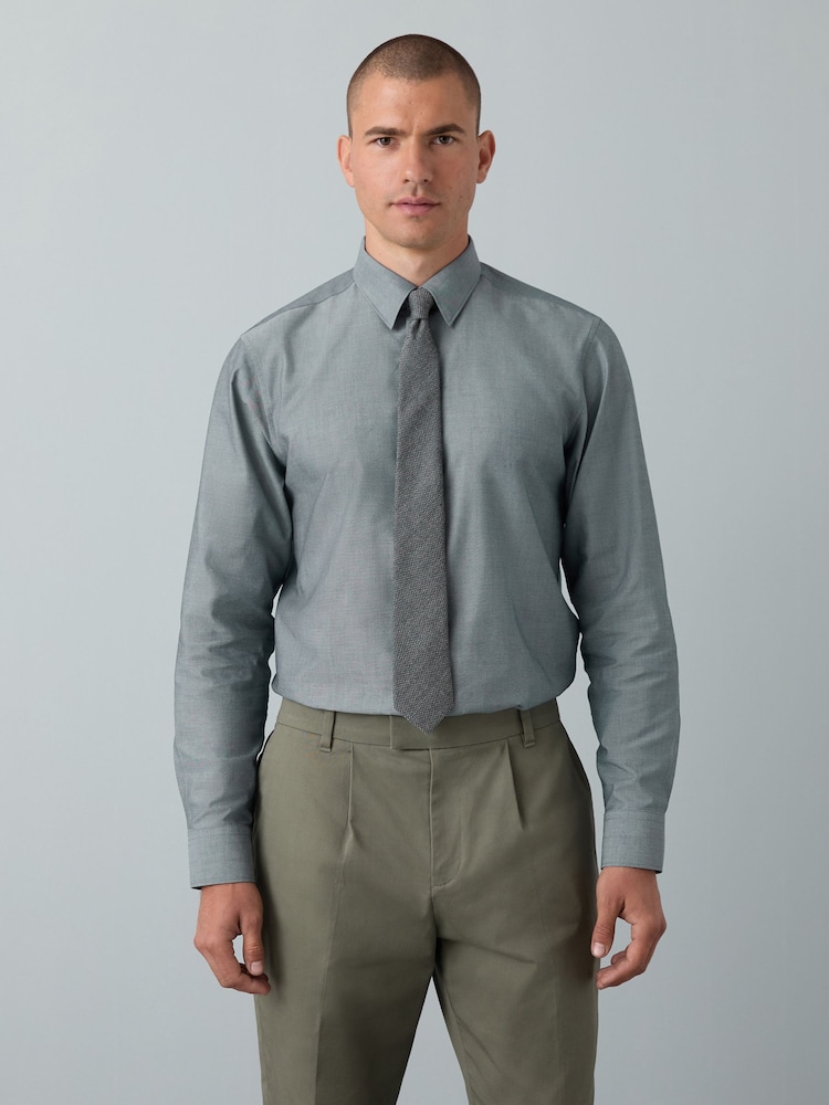 Navy/Grey texture Slim Fit Shirt And Tie Set - Image 1 of 10 Navy/Grey texture Slim Fit Shirt And Tie Set - Image 1 of 10
