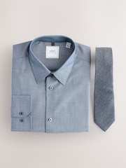 Navy/Grey texture Slim Fit Shirt And Tie Set - Image 8 of 10