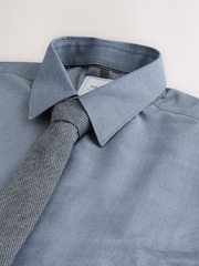 Navy/Grey texture Slim Fit Shirt And Tie Set - Image 9 of 10