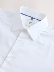 White/Blue Neppy Texture Slim Fit Cotton Blend Smart Shirt, Tie and Pocket Square Pack - Image 9 of 10