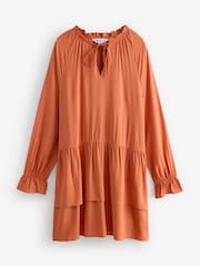 Rust Brown Long Sleeves Tiered Midi Dress - Image 1 of 1