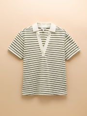 Joules Tallie Khaki/Cream Short Sleeve Combed 100% Cotton Collared Top - Image 9 of 9