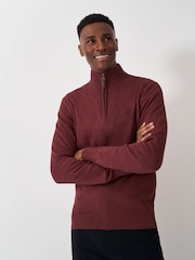 Crew Clothing Red 100% Cotton Classic Half Zip Knit Sweater - Image 1 of 5