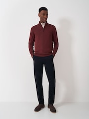 Crew Clothing Red 100% Cotton Classic Half Zip Knit Sweater - Image 3 of 5