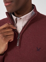 Crew Clothing Red 100% Cotton Classic Half Zip Knit Sweater - Image 4 of 5