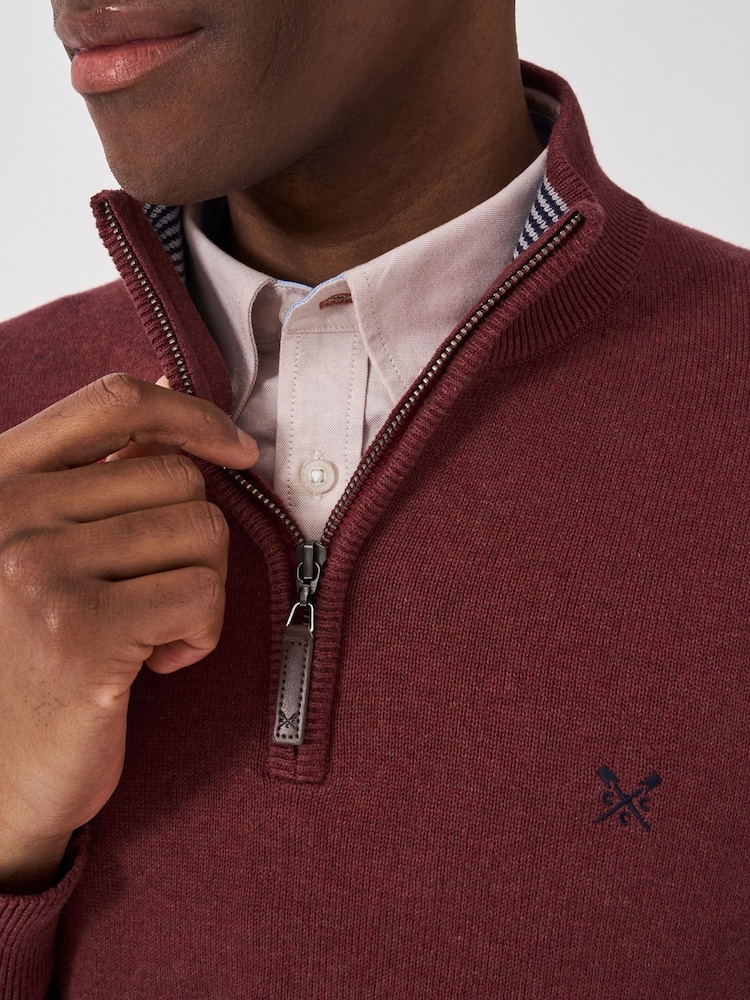 Crew Clothing Red 100% Cotton Classic Half Zip Knit Sweater - Image 4 of 5