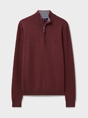 Crew Clothing Red 100% Cotton Classic Half Zip Knit Sweater - Image 5 of 5