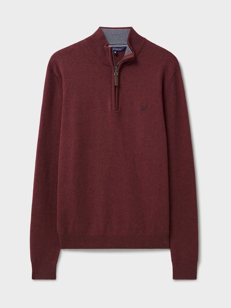Crew Clothing Red 100% Cotton Classic Half Zip Knit Sweater - Image 5 of 5