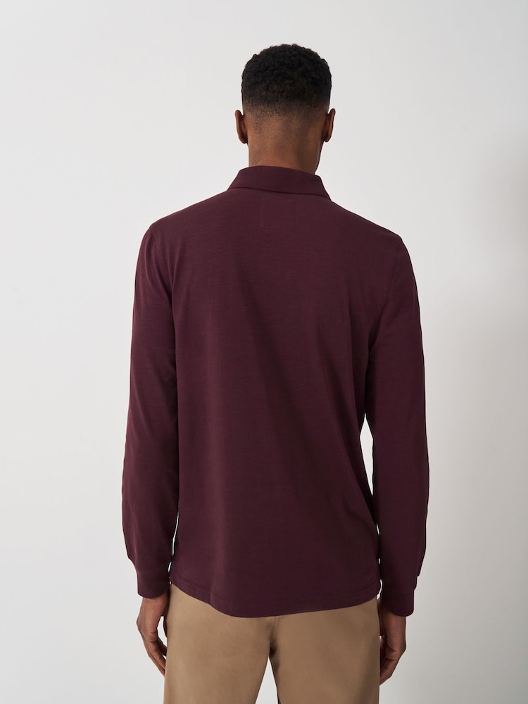 Rot - Crew Clothing Langarm-Poloshirt aus 100% Baumwolle - Bild 2 von 4