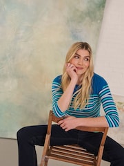 Crew Clothing Company Green 100% Cotton Essential Breton Stripe Top - Image 2 of 9