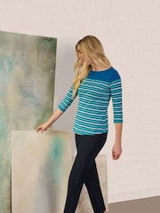 Crew Clothing Company Green 100% Cotton Essential Breton Stripe Top - Image 4 of 9