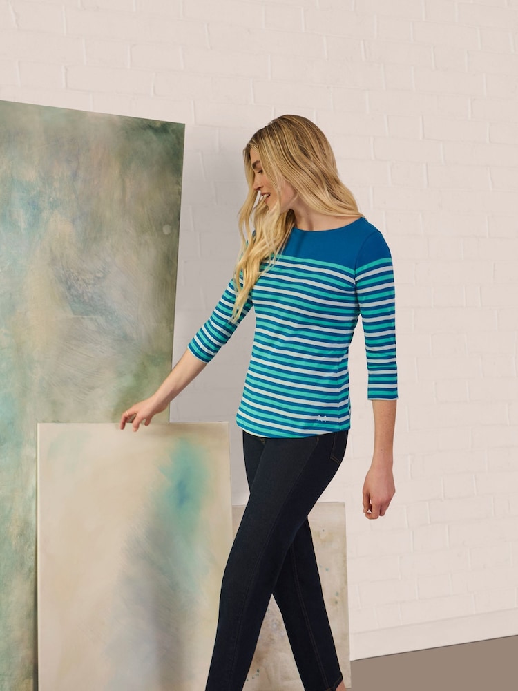 Crew Clothing Company Green 100% Cotton Essential Breton Stripe Top - Image 4 of 9