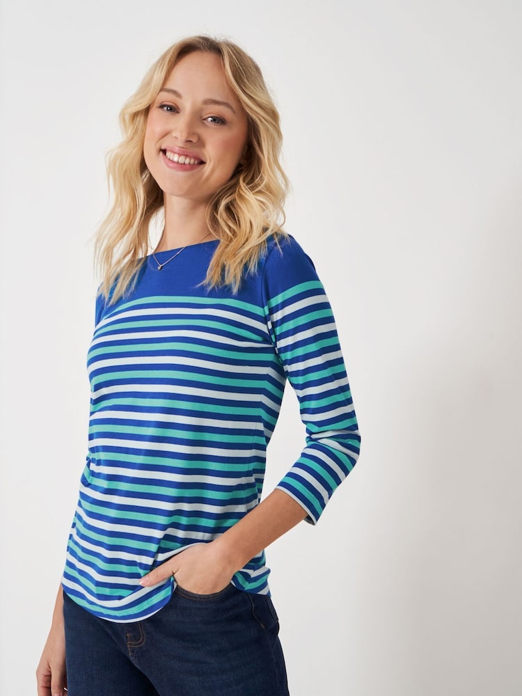 Crew Clothing Company Green 100% Cotton Essential Breton Stripe Top - Image 5 of 9