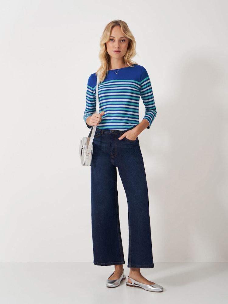 Crew Clothing Company Green 100% Cotton Essential Breton Stripe Top - Image 7 of 9