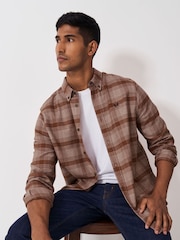 Crew Clothing Orange Martin Cross Check Flannel 100% Cotton Shirt - Image 1 of 5