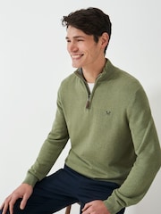 Crew Clothing Light Green 100% Cotton Classic Half Zip Knit Sweater - Image 1 of 5
