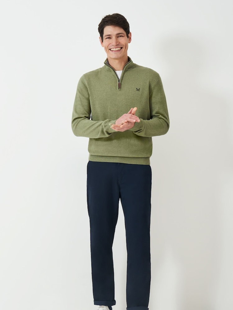 Crew Clothing Light Green 100% Cotton Classic Half Zip Knit Sweater - Image 2 of 5