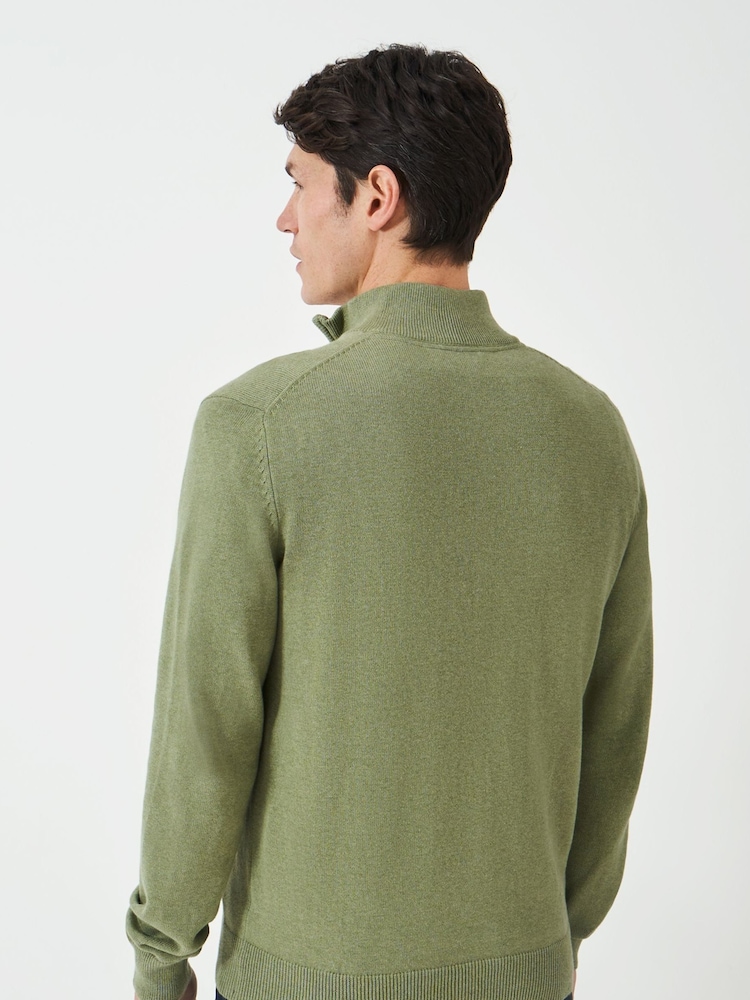 Crew Clothing Light Green 100% Cotton Classic Half Zip Knit Sweater - Image 3 of 5