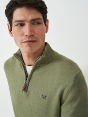 Crew Clothing Light Green 100% Cotton Classic Half Zip Knit Sweater - Image 4 of 5
